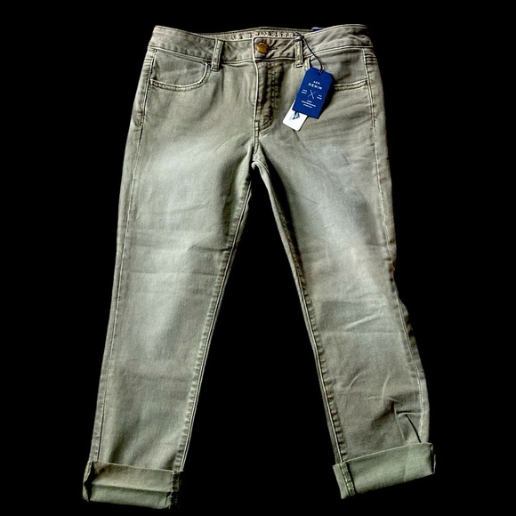 Denim - American Eagle Outfitters Olive AEO Denim Jegging Crop Low Rise Size:10 NWT